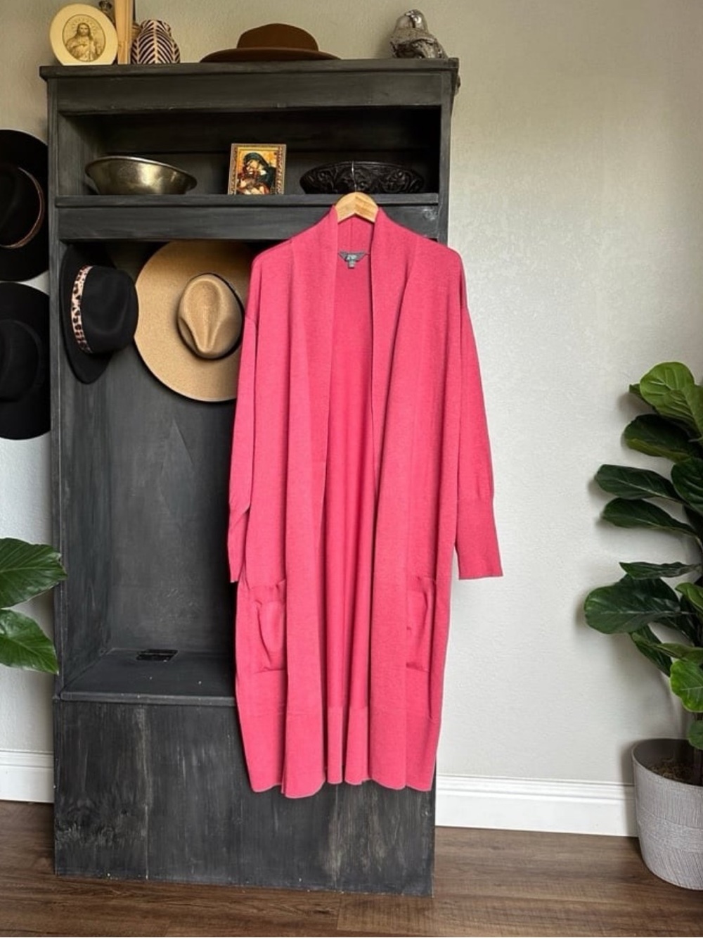 Long Open-Front Pink Women's Cardigan Sweater